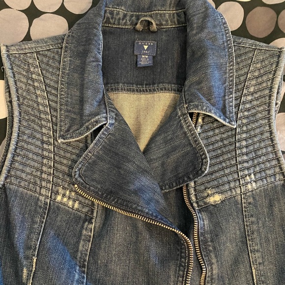 Guess Moto Jean Vest Motorcycle Blue Denim Jacket Vintage Kawaii Y2K Coat Biker - Picture 2 of 13